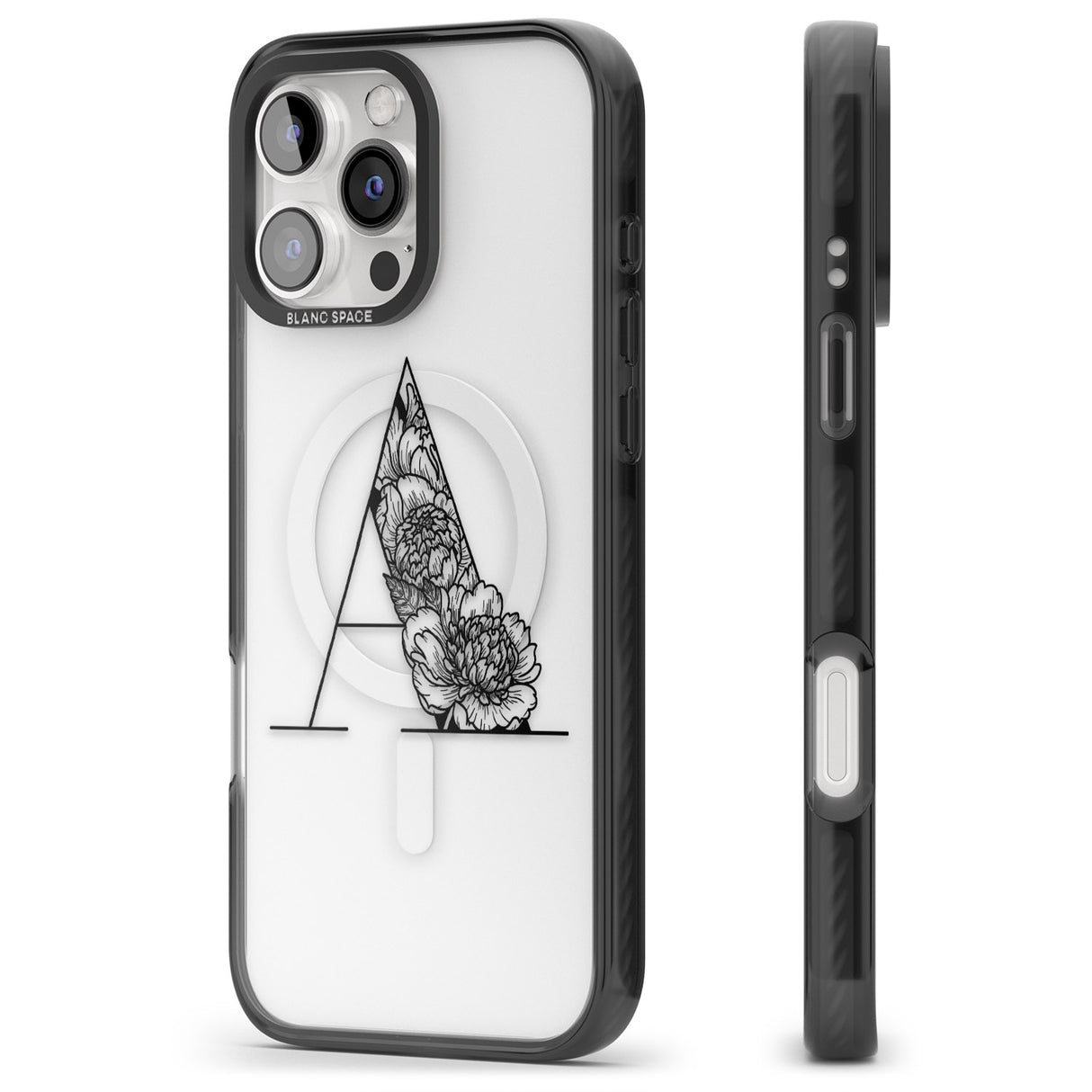 iPhone 16 Pro Max Floral Monogram Letter Black Impact Phone Case