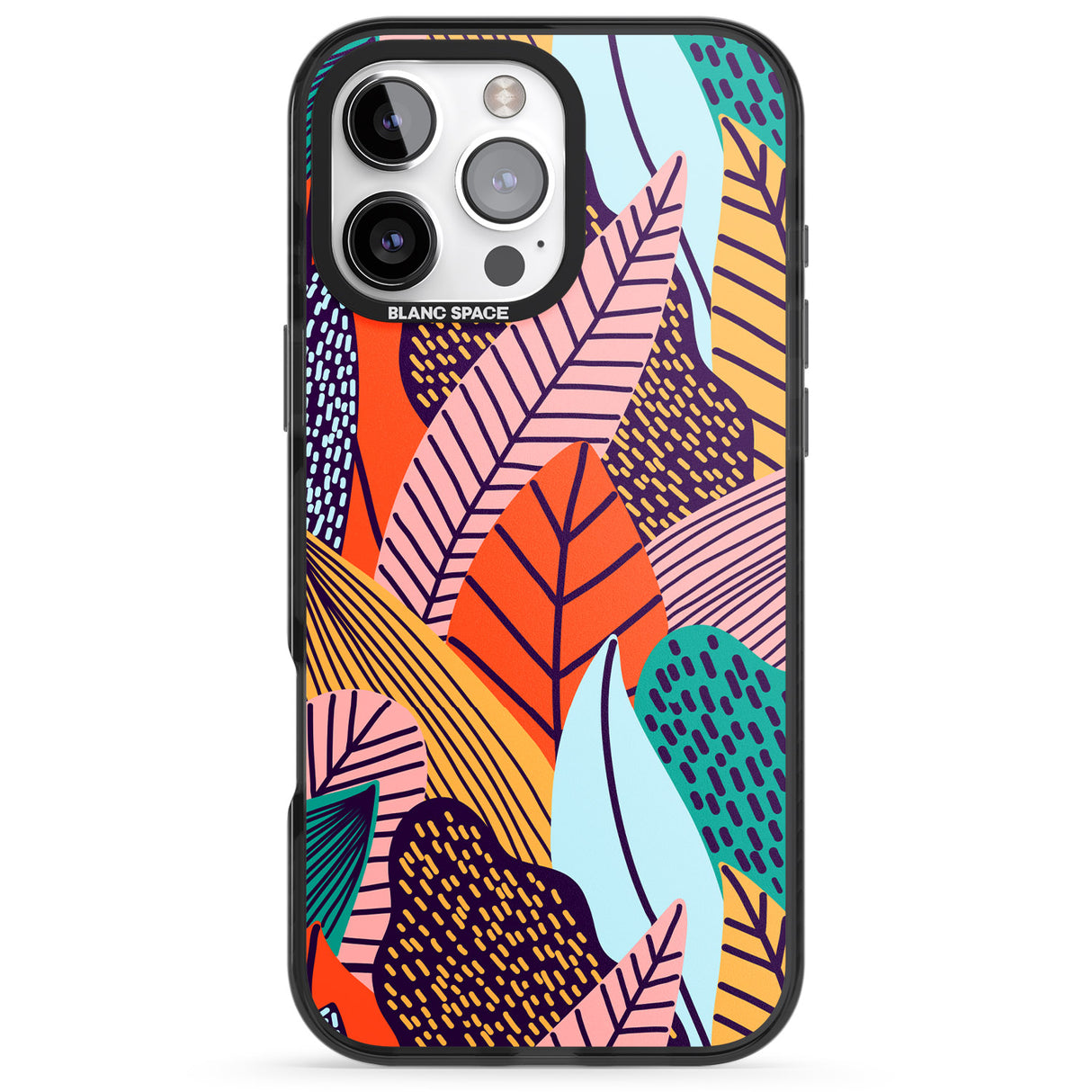 iPhone 16 Pro Max Abstract Leaves Black Impact Phone Case