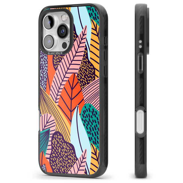 iPhone 16 Pro Max Abstract Leaves Black Impact Phone Case