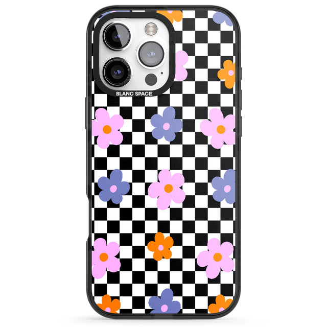 iPhone 16 Pro Max Checkered Blossom Black Impact Phone Case