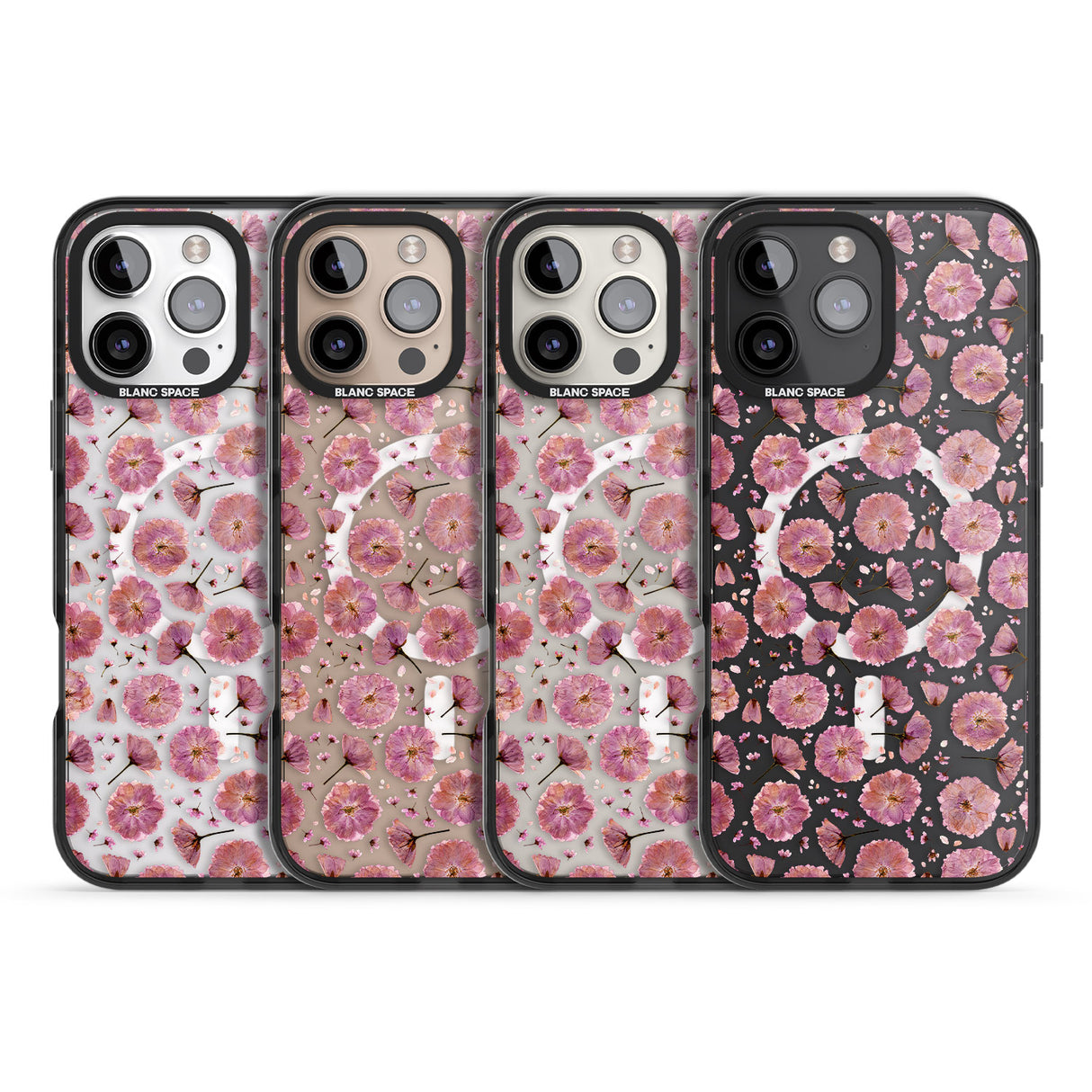 iPhone 16 Pro Max Pink Flowers & Blossoms Transparent Design Black Impact Phone Case