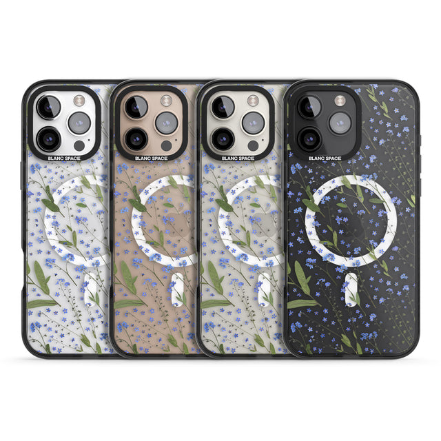 iPhone 16 Pro Max Blue Wild Flower Design Black Impact Phone Case