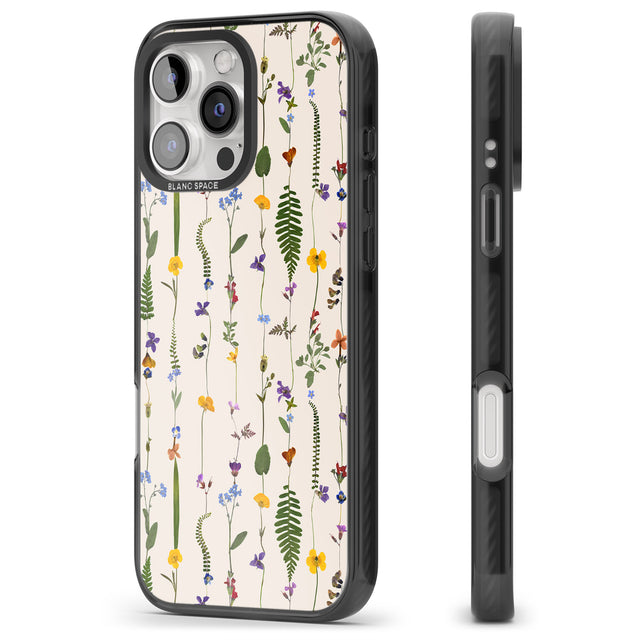 iPhone 16 Pro Max Wildflower Chain Design - Cream Black Impact Phone Case