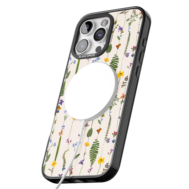 iPhone 16 Pro Max Wildflower Chain Design - Cream Black Impact Phone Case