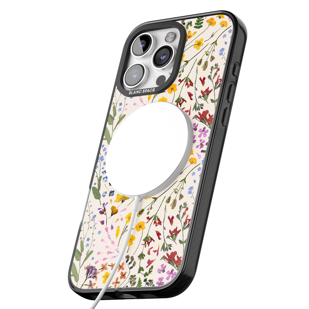 iPhone 16 Pro Max Wildflower & Leaves Cluster Design - Cream Black Impact Phone Case