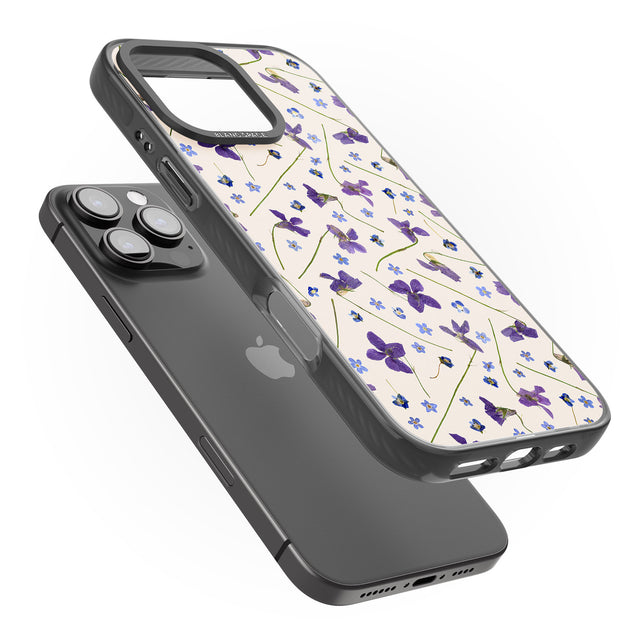 iPhone 16 Pro Max Violet Floral Pattern Design - Cream Black Impact Phone Case