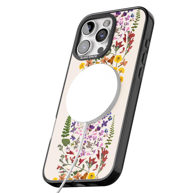 iPhone 16 Pro Max Wildflower Stripe Design - Cream Black Impact Phone Case