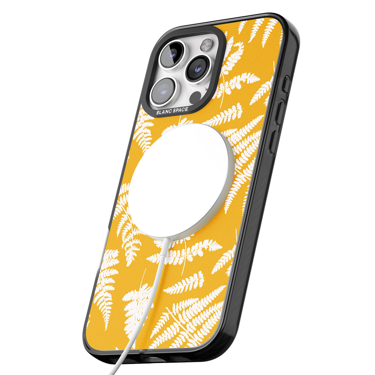 iPhone 16 Pro Max Fern Pattern on Yellow Black Impact Phone Case