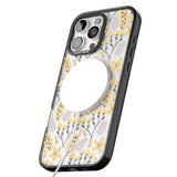 iPhone 16 Pro Max Yellow Leaves Transparent Floral Black Impact Phone Case