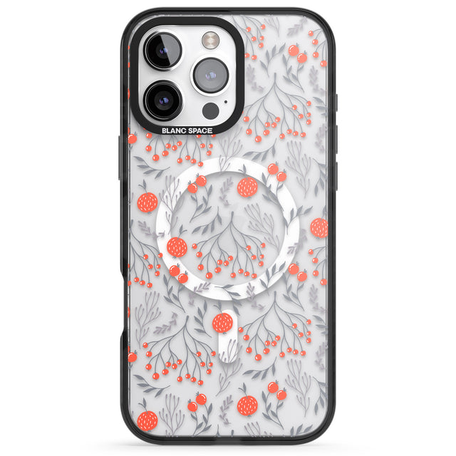 iPhone 16 Pro Max Red Fruits Transparent Floral Black Impact Phone Case