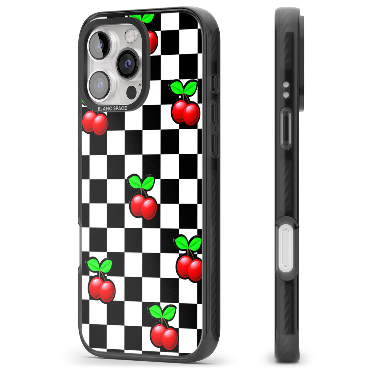 iPhone 16 Pro Max Checkered Cherry Black Impact Phone Case