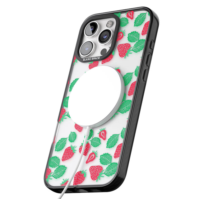 iPhone 16 Pro Max Strawberry Pattern Black Impact Phone Case