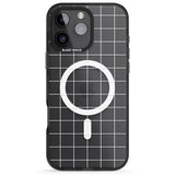 iPhone 16 Pro Max Simplistic Large Grid Pattern White (Transparent) Black Impact Phone Case