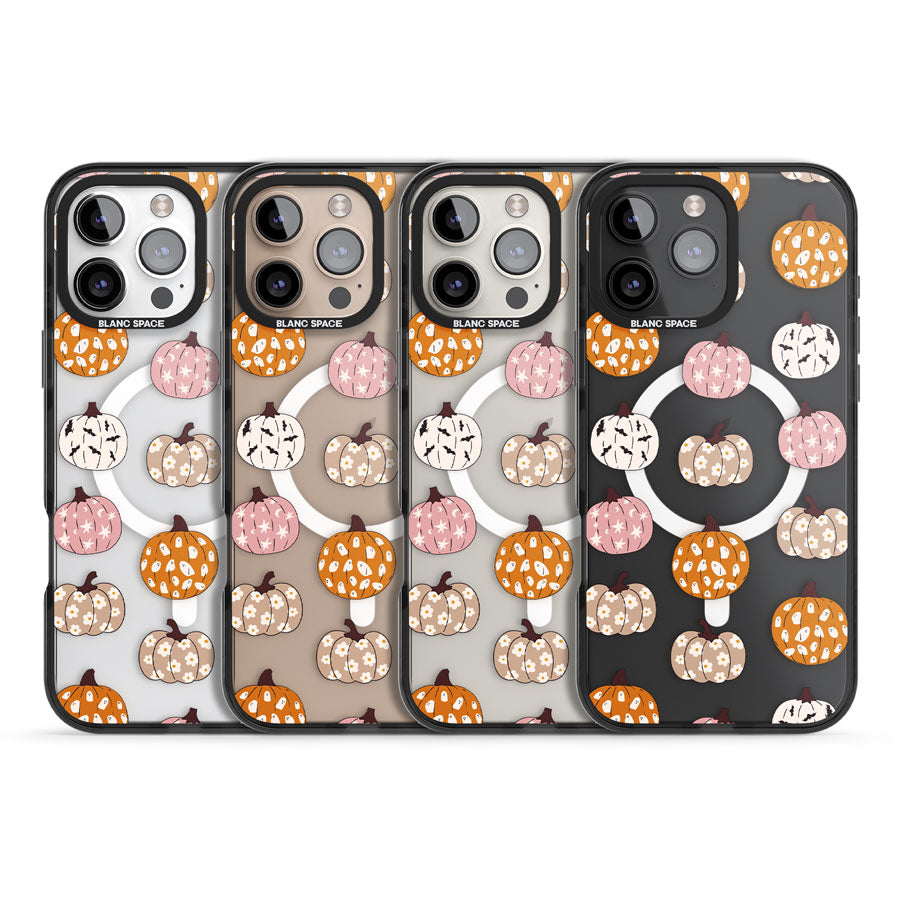 Floral Pumpkins Black Impact Magsafe Phone Case for iPhone 16 Pro, iPhone 16 Pro Max