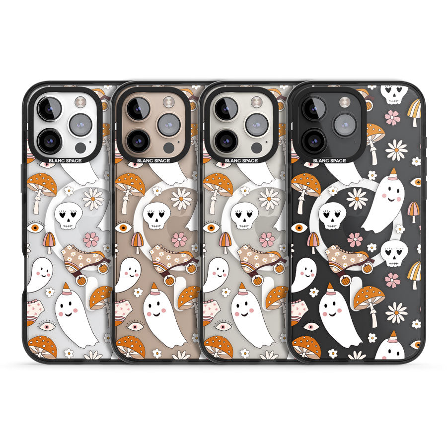 Cute Ghost and Skulls Pattern Black Impact Magsafe Phone Case for iPhone 16 Pro, iPhone 16 Pro Max