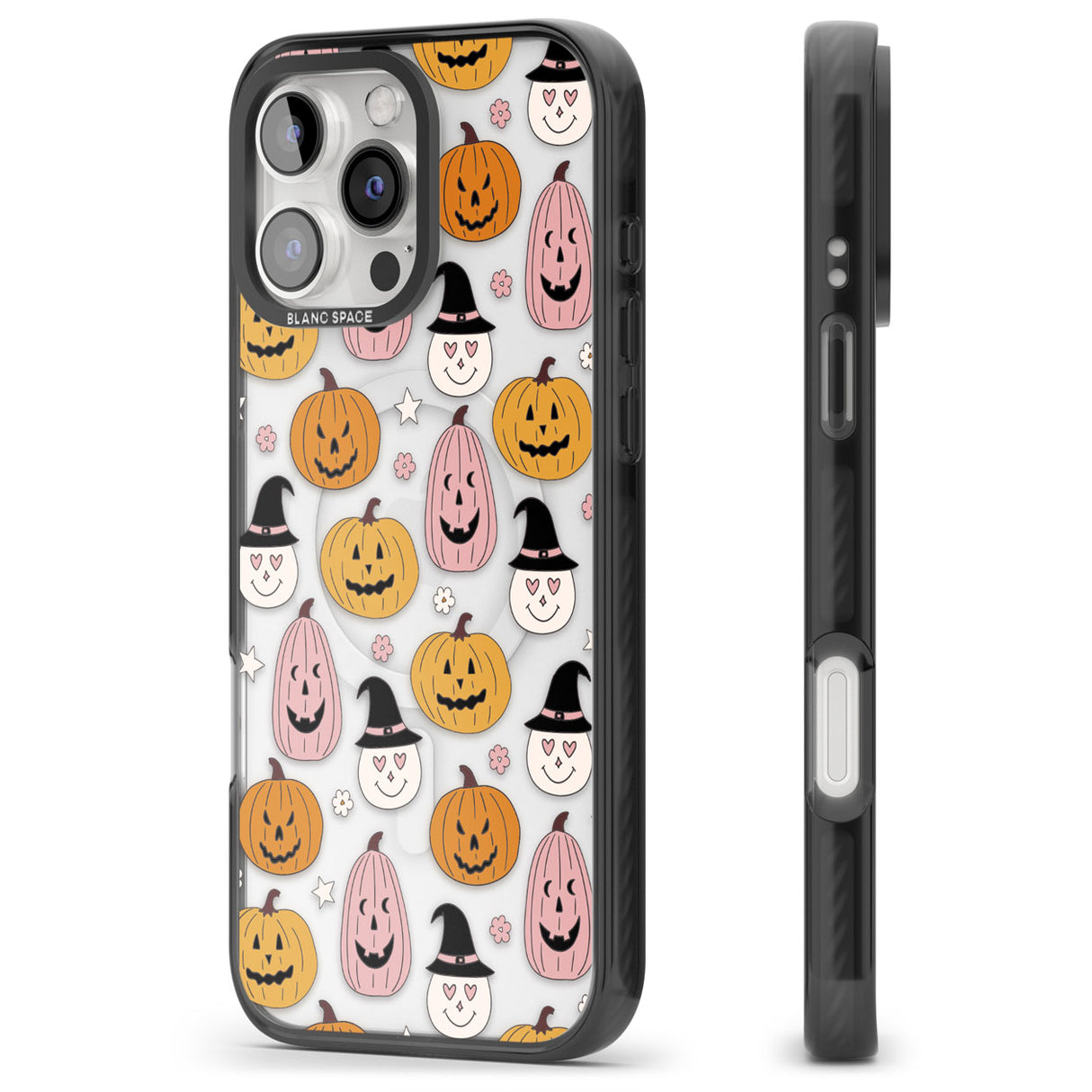 Witches and Pumpkins Pattern Black Impact Magsafe Phone Case for iPhone 16 Pro, iPhone 16 Pro Max