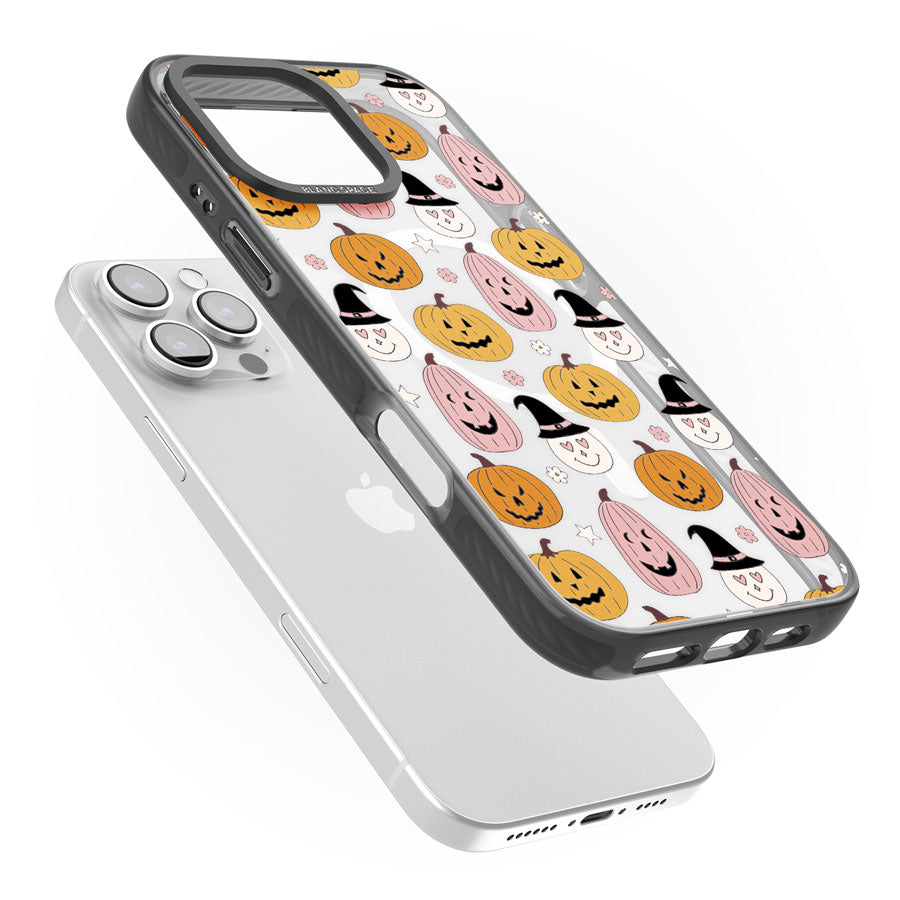 Witches and Pumpkins Pattern Black Impact Magsafe Phone Case for iPhone 16 Pro, iPhone 16 Pro Max