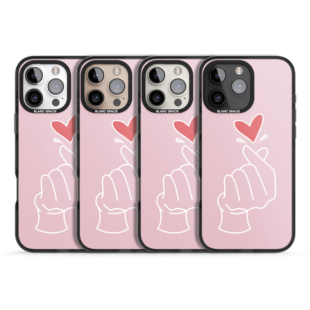 iPhone 16 Pro Max Pink Finger Heart Black Impact Phone Case