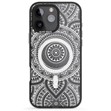 iPhone 16 Pro Max White Henna Flower Wheel Black Impact Phone Case