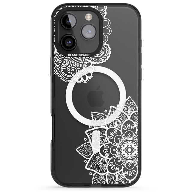 iPhone 16 Pro Max White Henna Florals Black Impact Phone Case