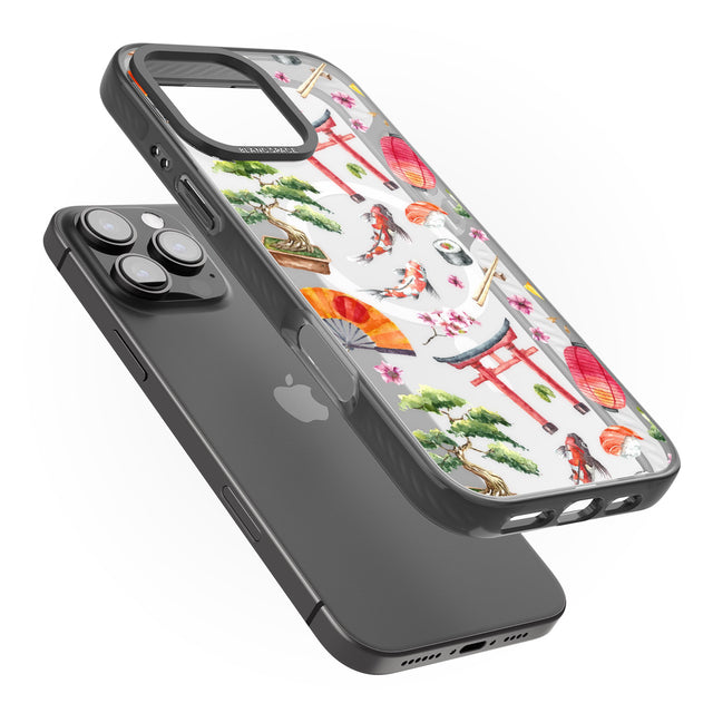 iPhone 16 Pro Max Mixed Japanese Watercolour Pattern Black Impact Phone Case