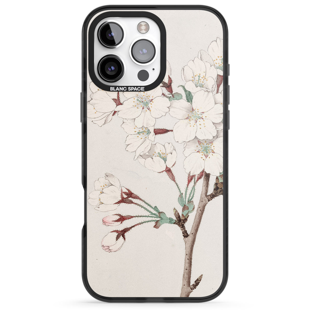 iPhone 16 Pro Max Vintage Japanese Illustrations Cherry Blossoms Black Impact Phone Case