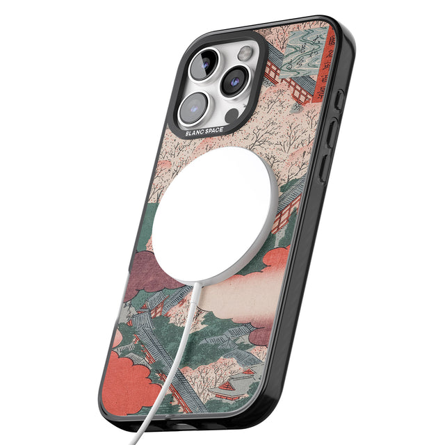 iPhone 16 Pro Max Vintage Japanese Illustrations Japanese City Black Impact Phone Case