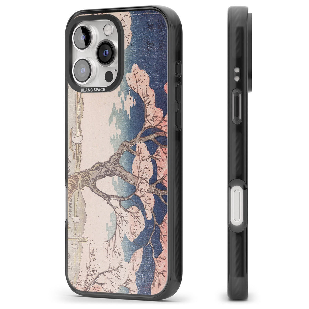 iPhone 16 Pro Max Vintage Japanese Illustrations Cherry Tree Black Impact Phone Case