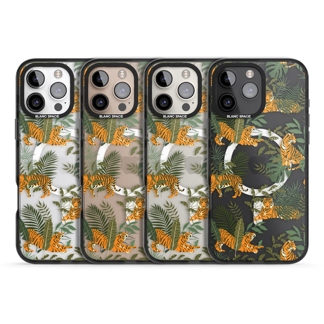 iPhone 16 Pro Max ClearTiger & Fern Jungle Cat Pattern Black Impact Phone Case