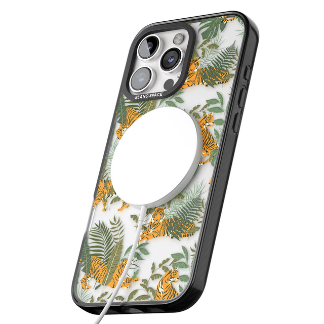 iPhone 16 Pro Max ClearTiger & Fern Jungle Cat Pattern Black Impact Phone Case