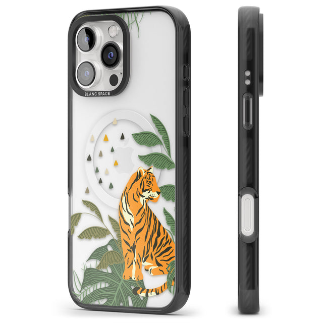 iPhone 16 Pro Max Large Tiger Clear Jungle Cat Pattern Black Impact Phone Case