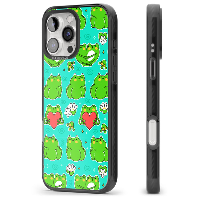 iPhone 16 Pro Max Frog Booty Kawaii Pattern Black Impact Phone Case