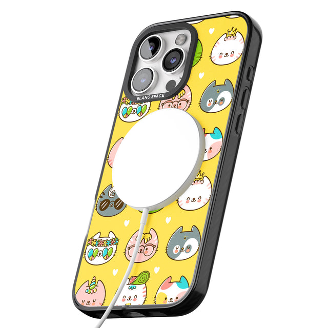 iPhone 16 Pro Max Mythical Cats Kawaii Pattern Black Impact Phone Case