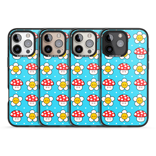 iPhone 16 Pro Max Shroom Bunnies Kawaii Pattern Black Impact Phone Case