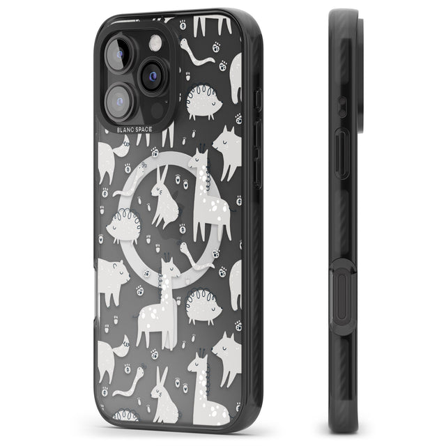 iPhone 16 Pro Max Adorable Mixed Animals Pattern (Clear) Black Impact Phone Case