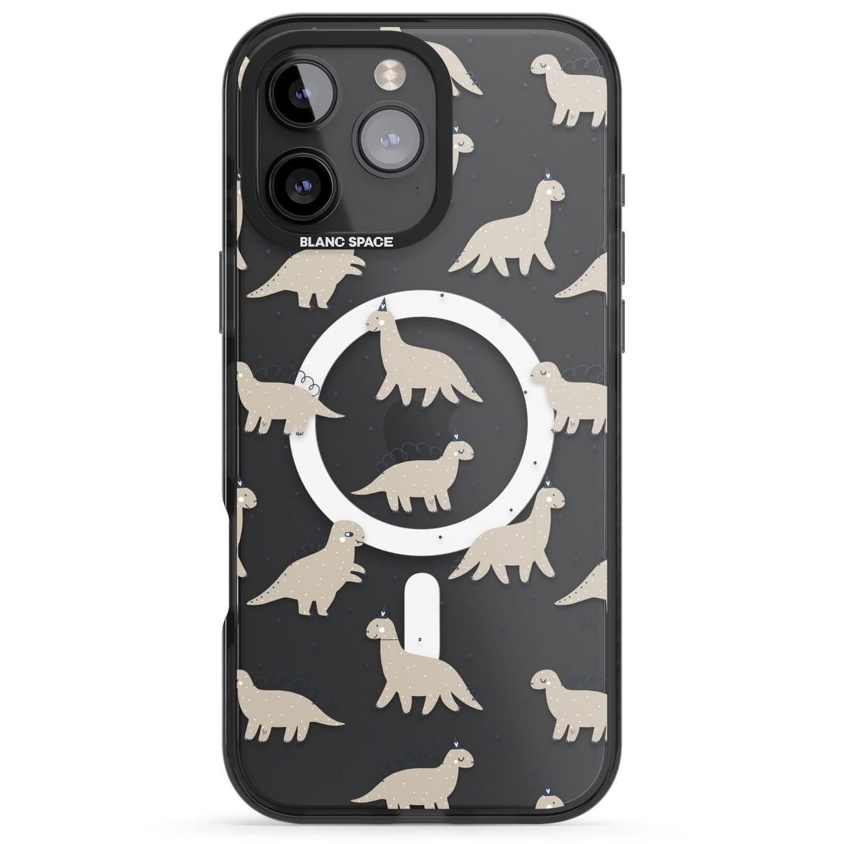 iPhone 16 Pro Max Adorable Dinosaurs Pattern (Clear) Black Impact Phone Case