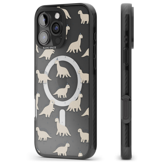 iPhone 16 Pro Max Adorable Dinosaurs Pattern (Clear) Black Impact Phone Case