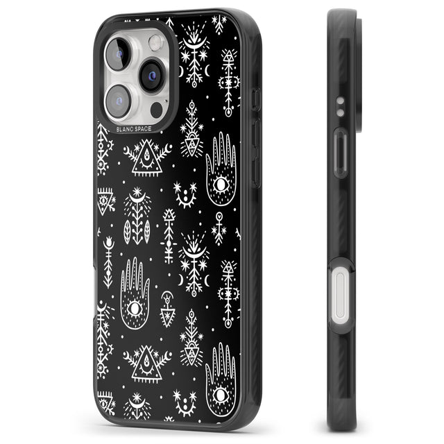 iPhone 16 Pro Max Tribal Palms - White on Black Black Impact Phone Case