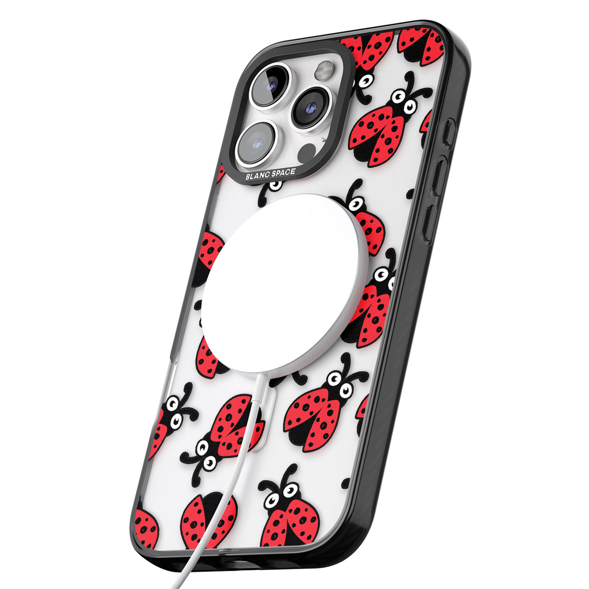 iPhone 16 Pro Max Ladybug Pattern Black Impact Phone Case