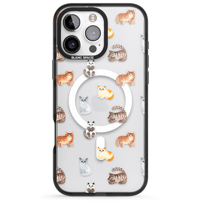 iPhone 16 Pro Max Cute Cat Pattern - Clear Black Impact Phone Case