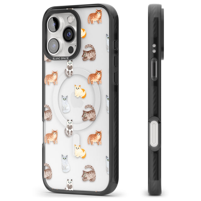 iPhone 16 Pro Max Cute Cat Pattern - Clear Black Impact Phone Case