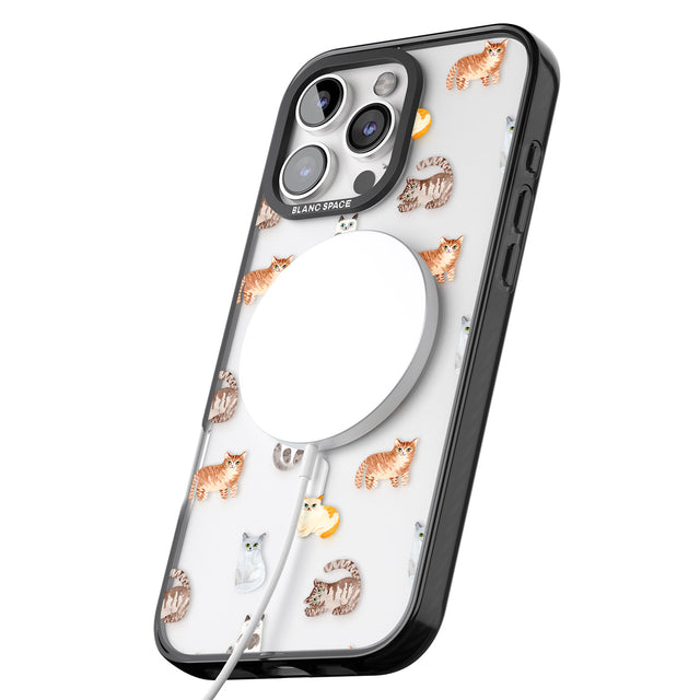 iPhone 16 Pro Max Cute Cat Pattern - Clear Black Impact Phone Case