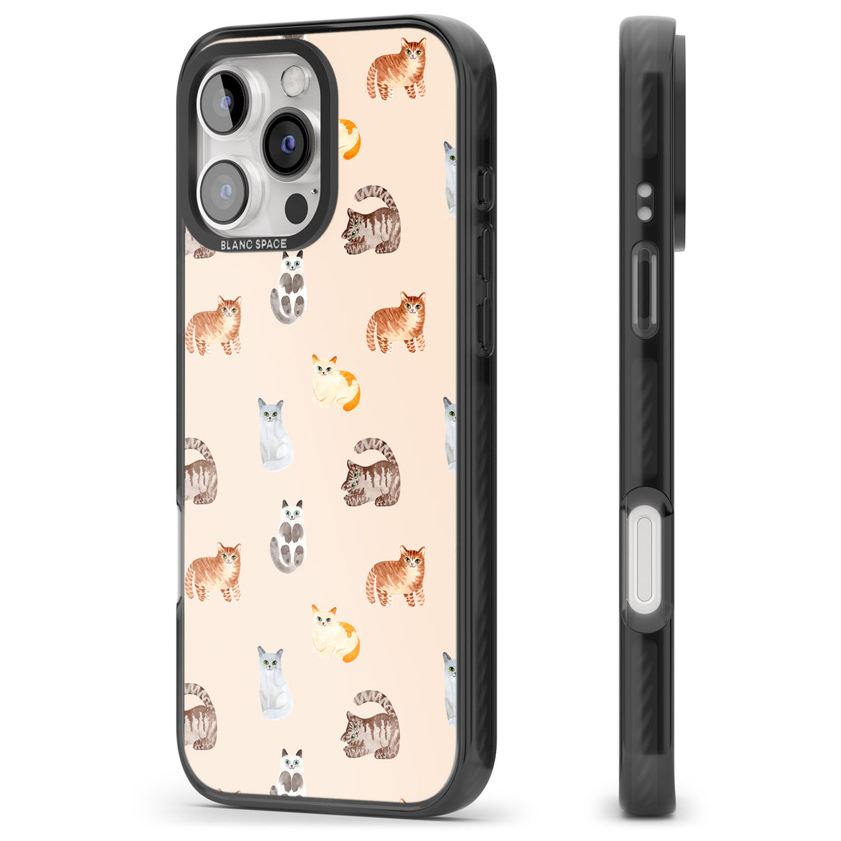 iPhone 16 Pro Max Cute Cat Pattern Black Impact Phone Case