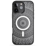 iPhone 16 Pro Max Large White Mandala Design Black Impact Phone Case