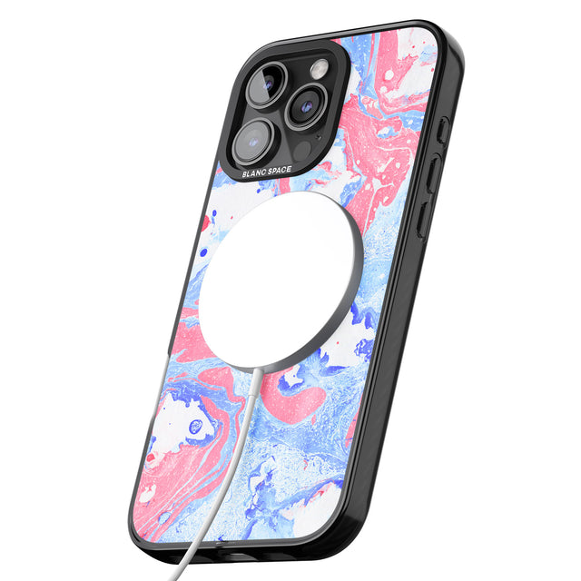 iPhone 16 Pro Max Pink, Blue & White Marbled Paper Pattern Black Impact Phone Case