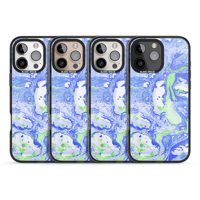 iPhone 16 Pro Max Dark Blue & Green Marbled Paper Pattern Black Impact Phone Case