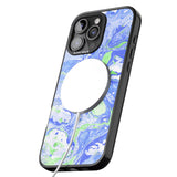 iPhone 16 Pro Max Dark Blue & Green Marbled Paper Pattern Black Impact Phone Case