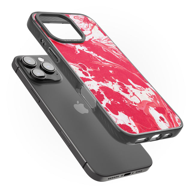 iPhone 16 Pro Max Red & White - Marbled Paper Black Impact Phone Case