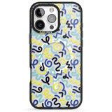 iPhone 16 Pro Max Blue & Yellow Shapes Memphis Retro Pattern Design Black Impact Phone Case