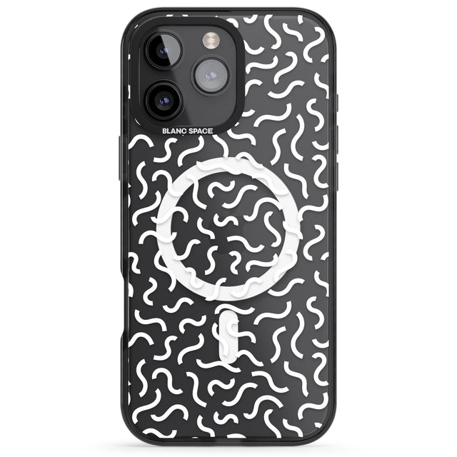 iPhone 16 Pro Max White Wavy Squiggles Memphis Retro Pattern Design Black Impact Phone Case